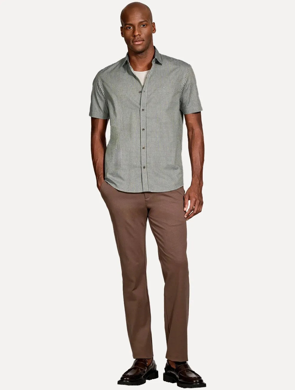Camisa Aramis Masculina Manga Curta Regular Mini Xadrez Verde/Cinza