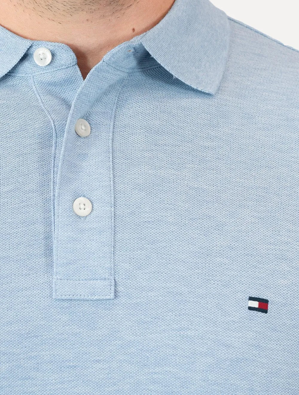 Polo Tommy Hilfiger Masculina Slim Piquet 1985 Azul Claro Mescla