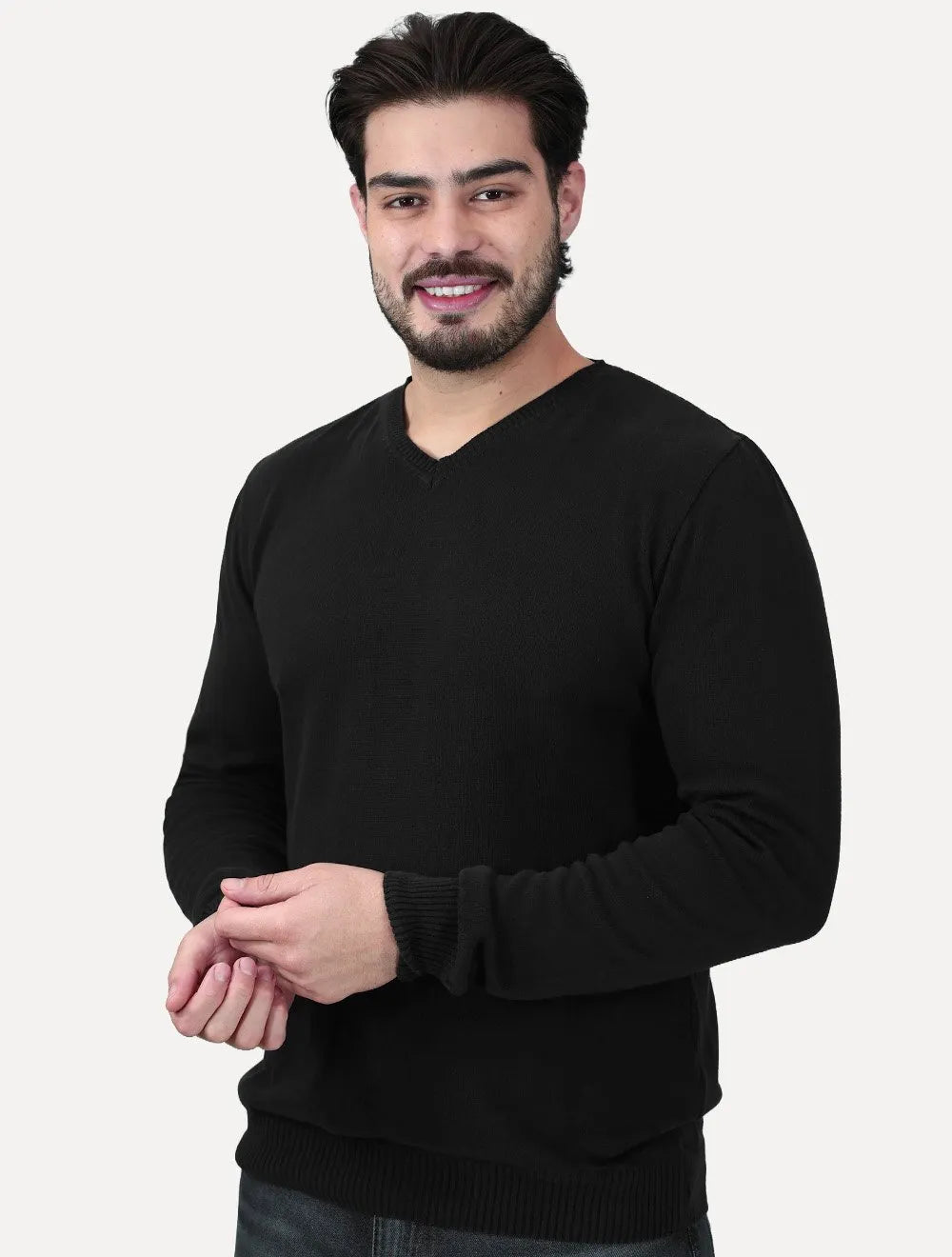 Suéter Dixen Masculino Tricot Tinturado Gola V Preto