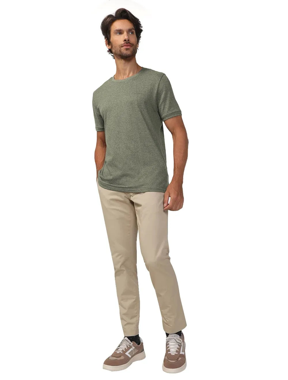 Camiseta Aramis Masculina Tingimento Eco Lisa Verde Militar Mescla