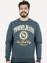 Moletom Tommy Jeans Masculino Regular Varsity Luxe Azul Pertróleo