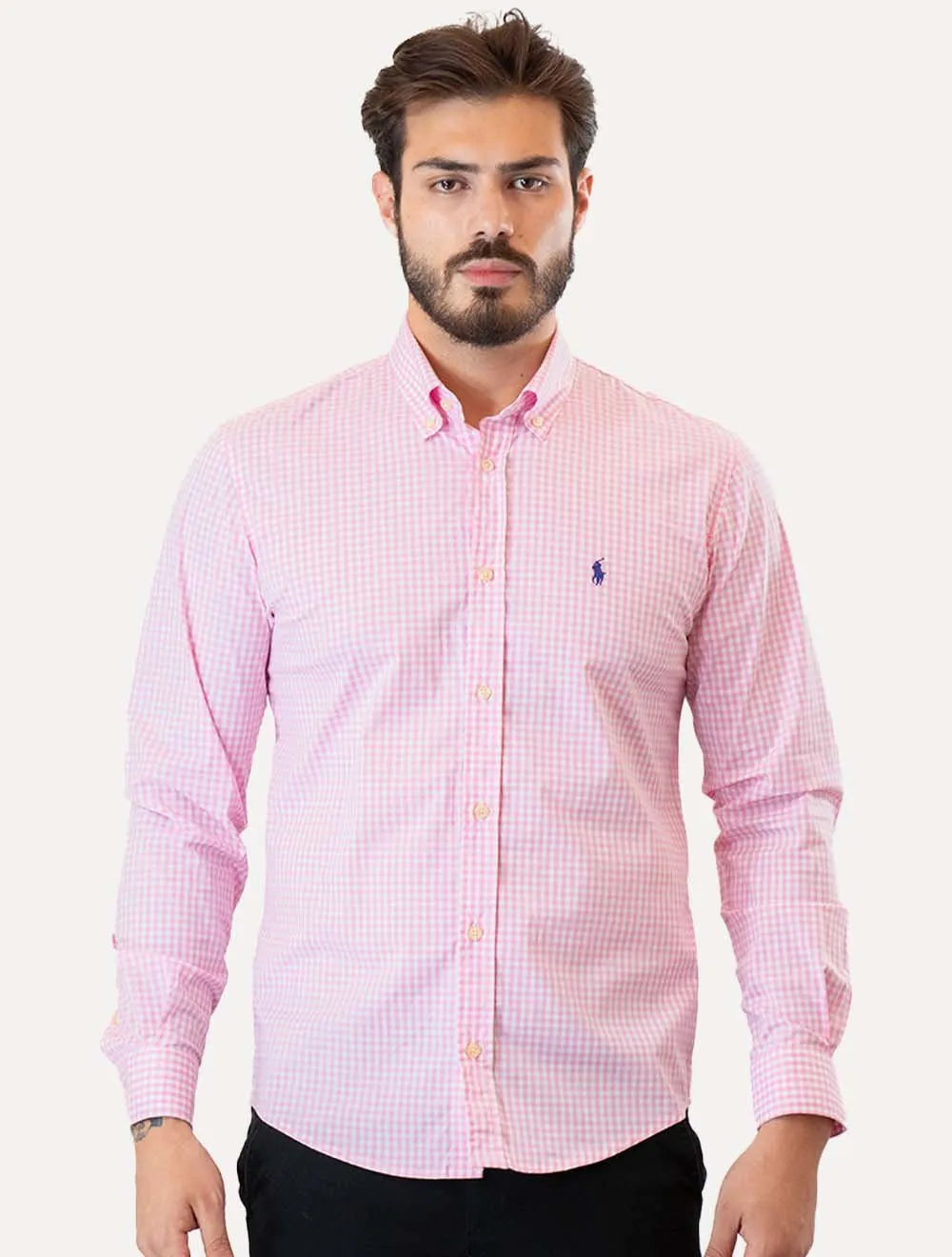Camisa Ralph Lauren Masculina Slim Fit Stretch Poplin Rosa