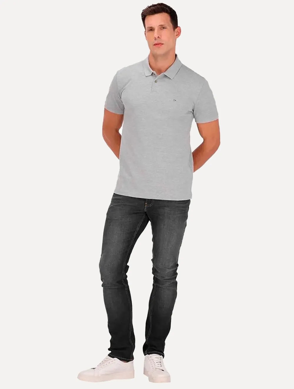 Polo Calvin Klein Masculina Piquet Slim Básica Sem Friso Cinza Mescla