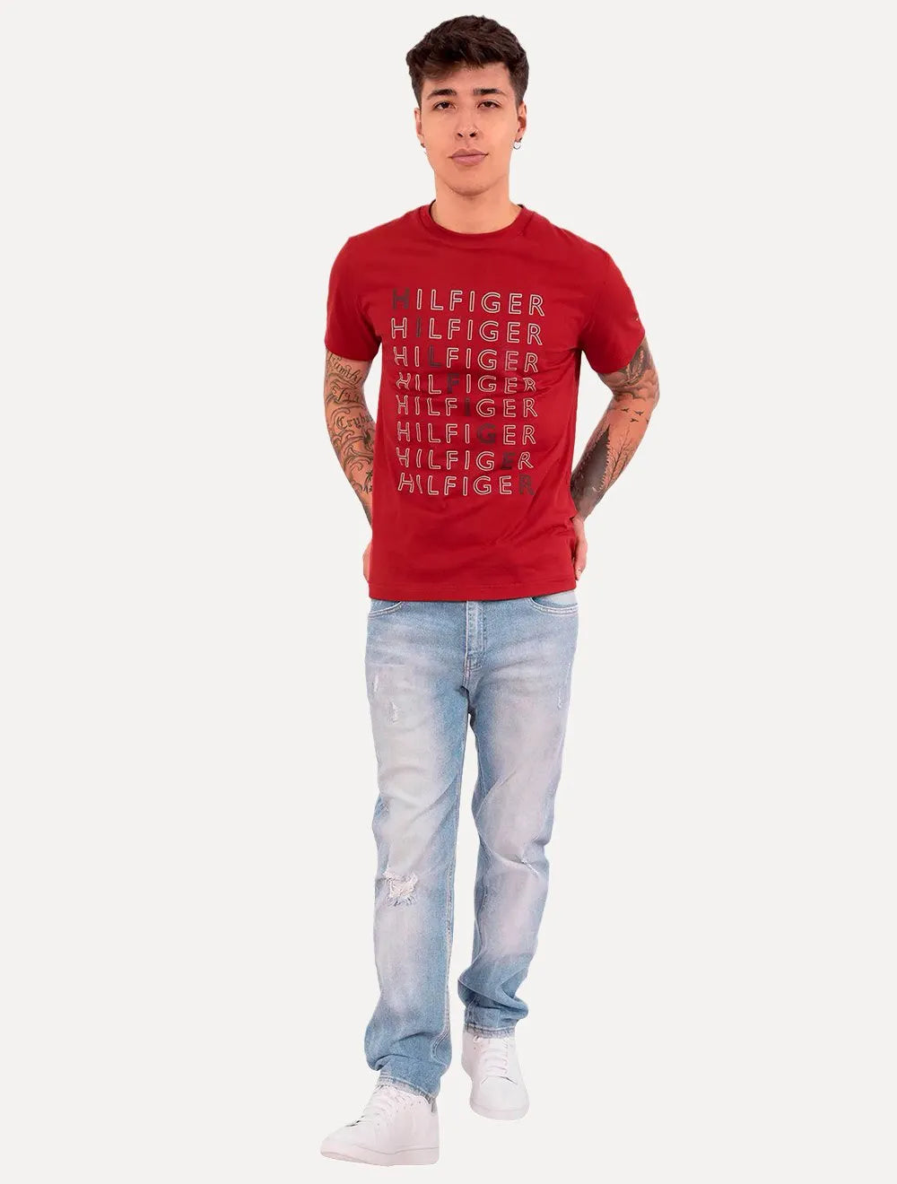 Camiseta Tommy Hilfiger Masculina Logo Repeat Tee Vermelha