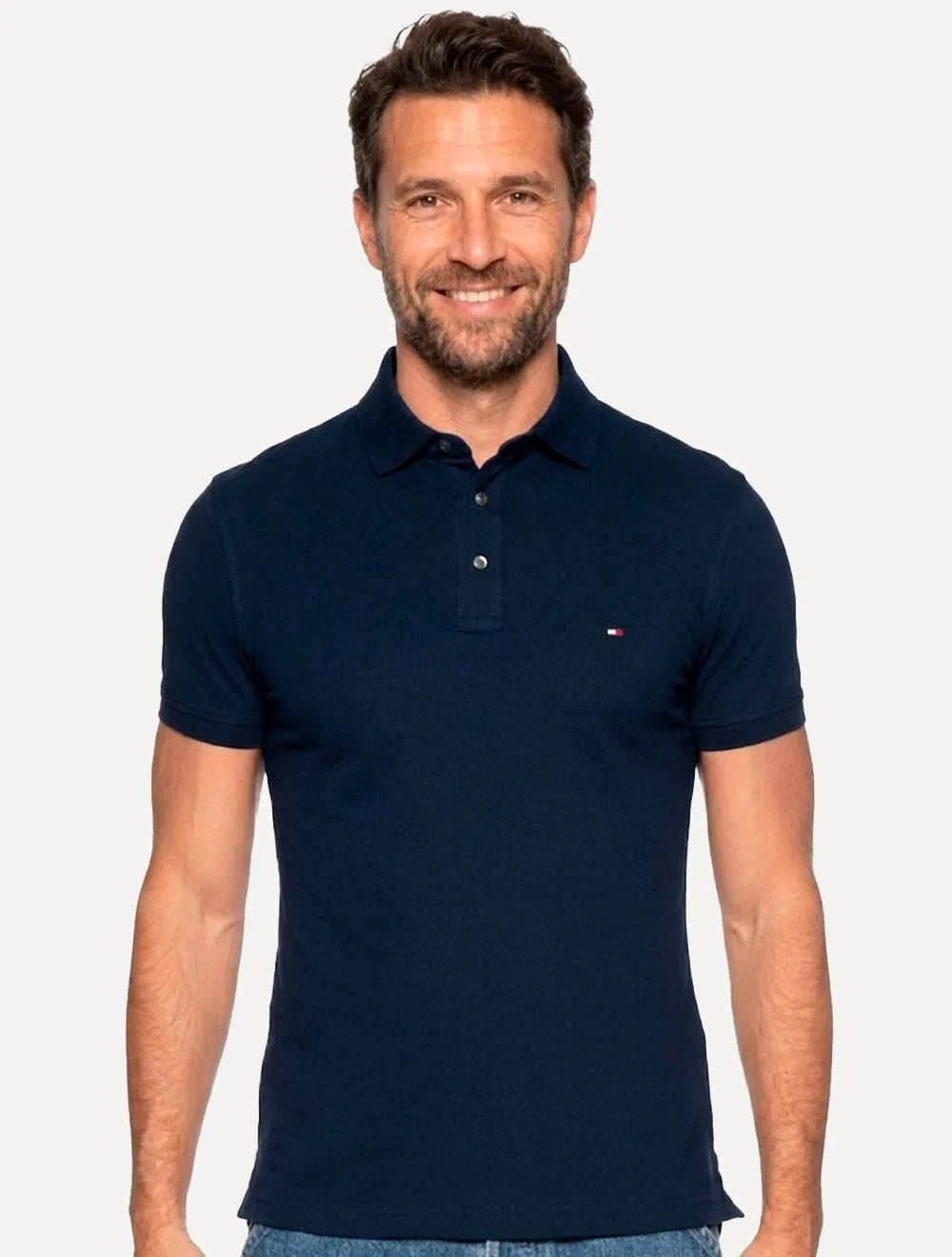 Polo Tommy Hilfiger Masculina Slim Piquet 1985 Azul Escuro