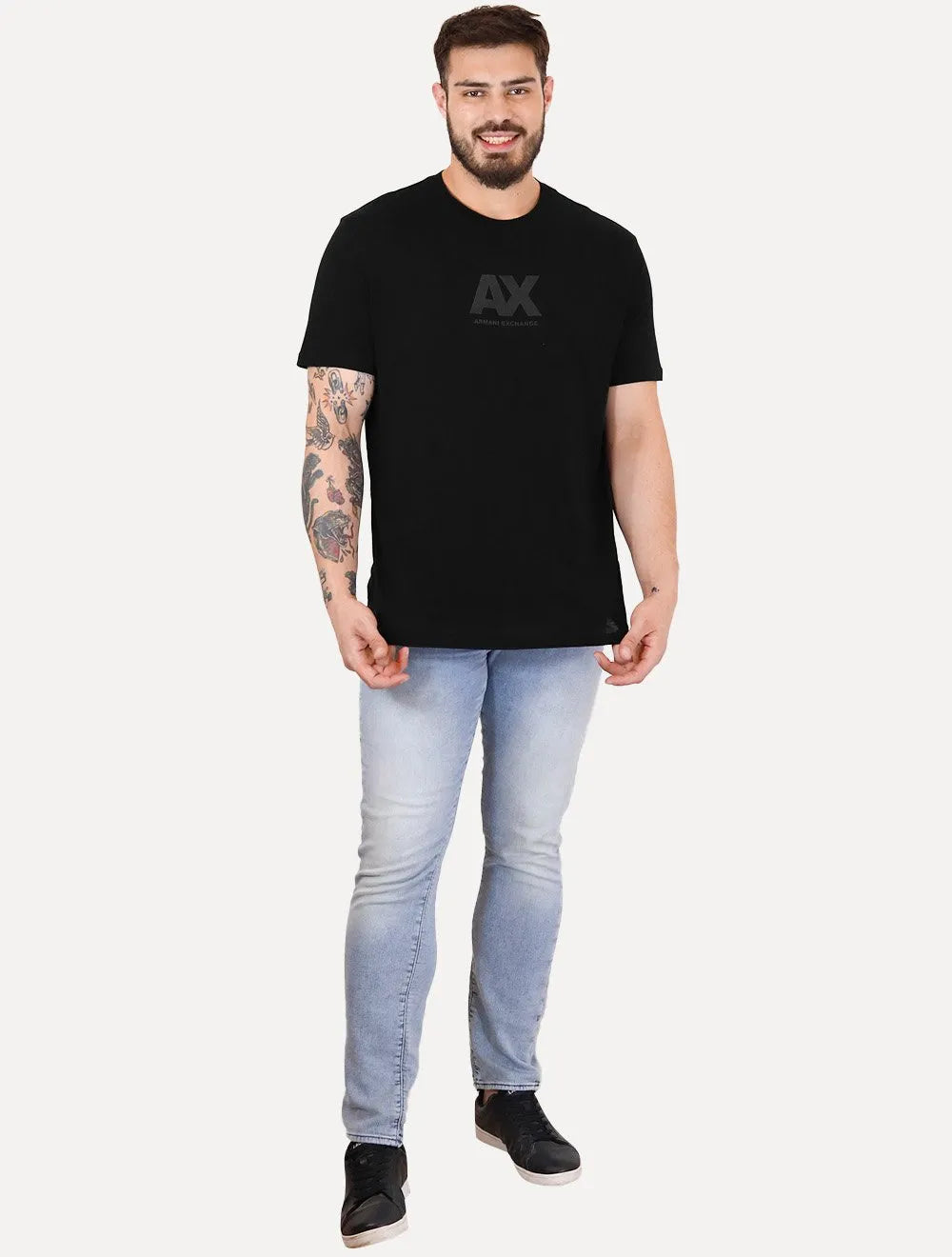 Camiseta Armani Exchange Masculina Regular AX Frontal Dark Grey Logo Preta