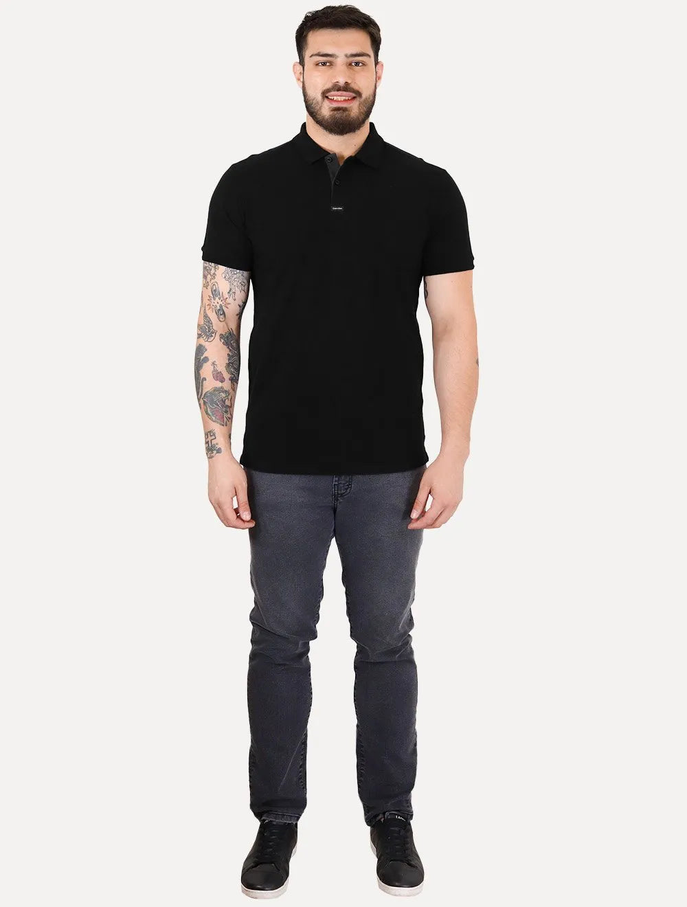 Polo Calvin Klein Masculina Piquet Slim Center Rubber Premium Preta