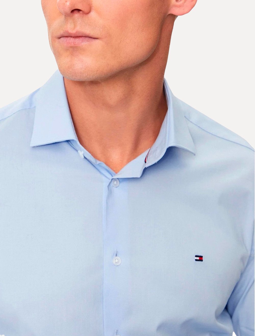 Camisa Tommy Hilfiger Masculina Slim Solid Contrast Azul Claro