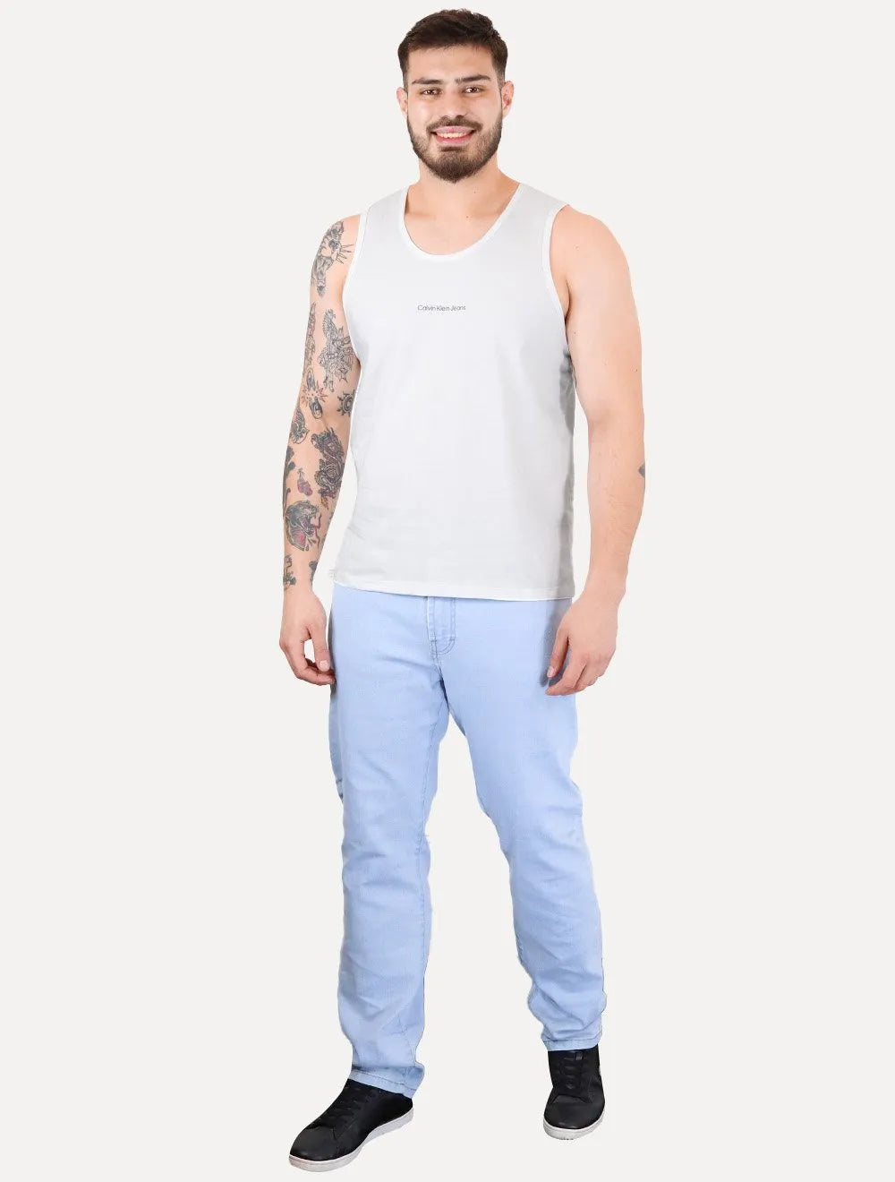 Regata Calvin Klein Jeans Masculina Front Logo Neck Stripe Branca