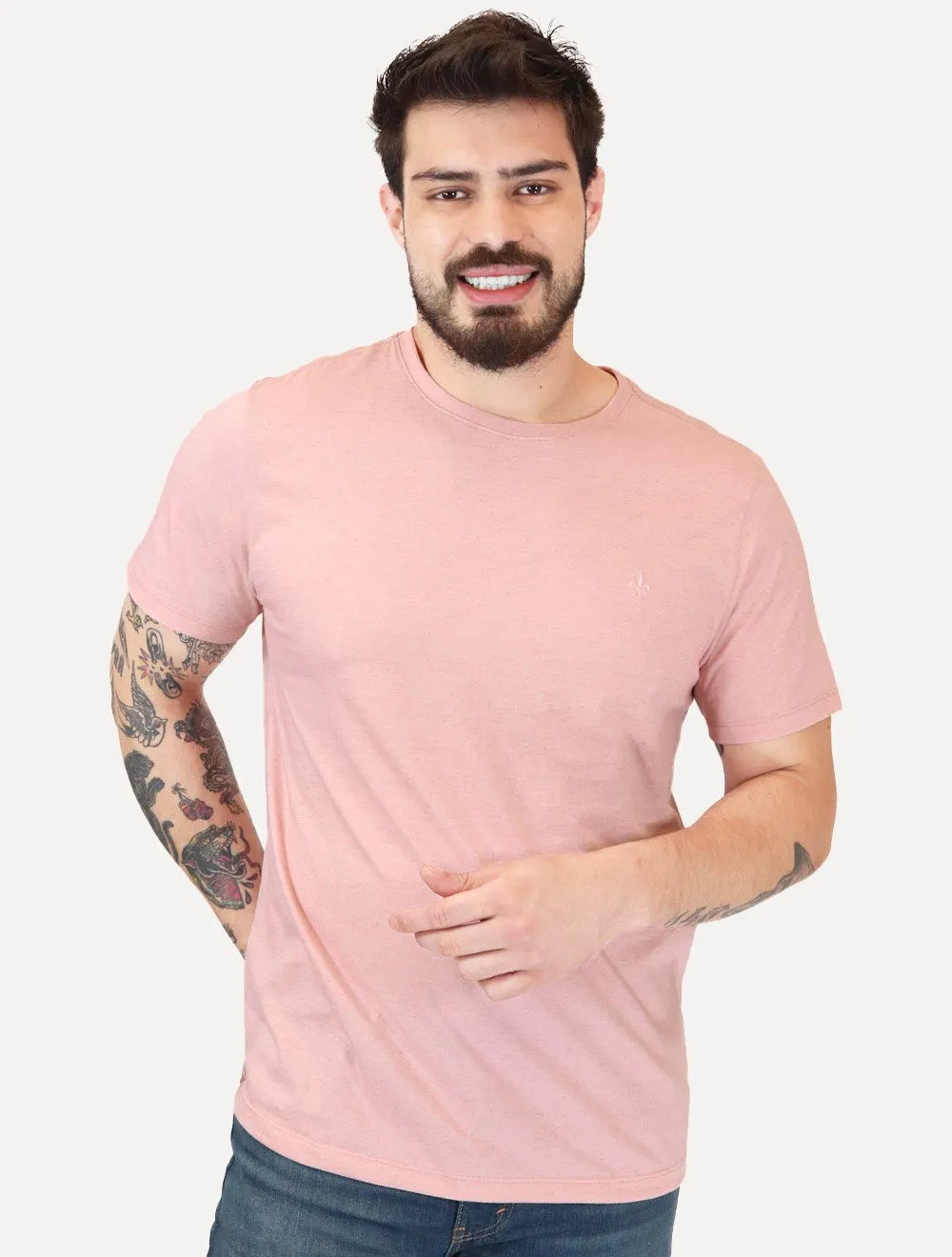 Camiseta Dudalina Masculina Cotton Regular Rosa Claro Mescla
