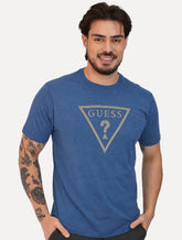 Camiseta Guess Masculina Classic Logo Embossed Azul Médio