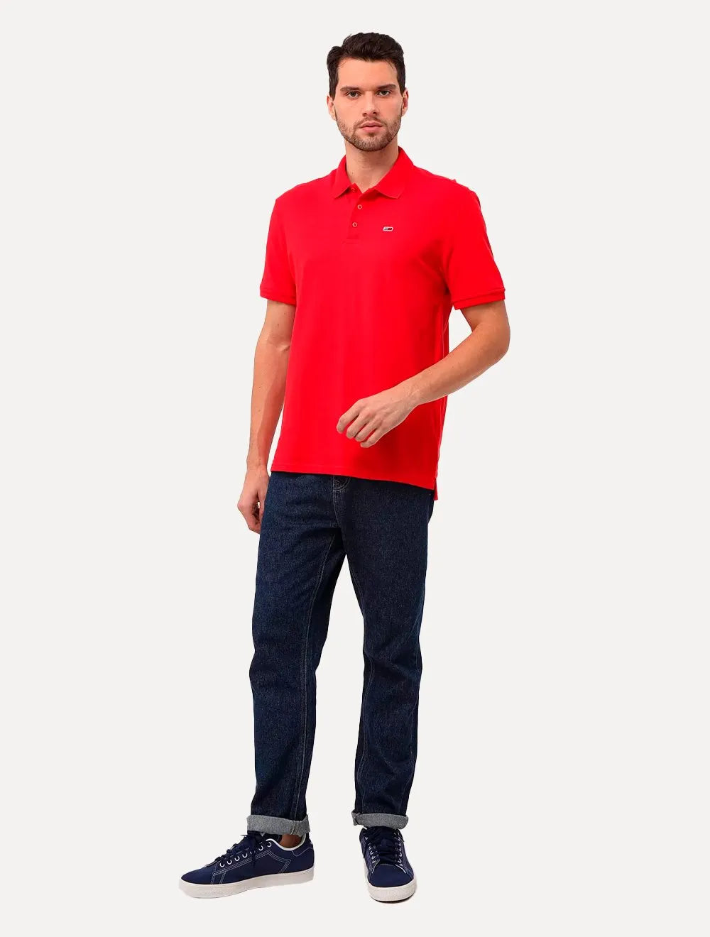 Polo Tommy Jeans Masculina Slim Piquet Flag Placket Vermelha