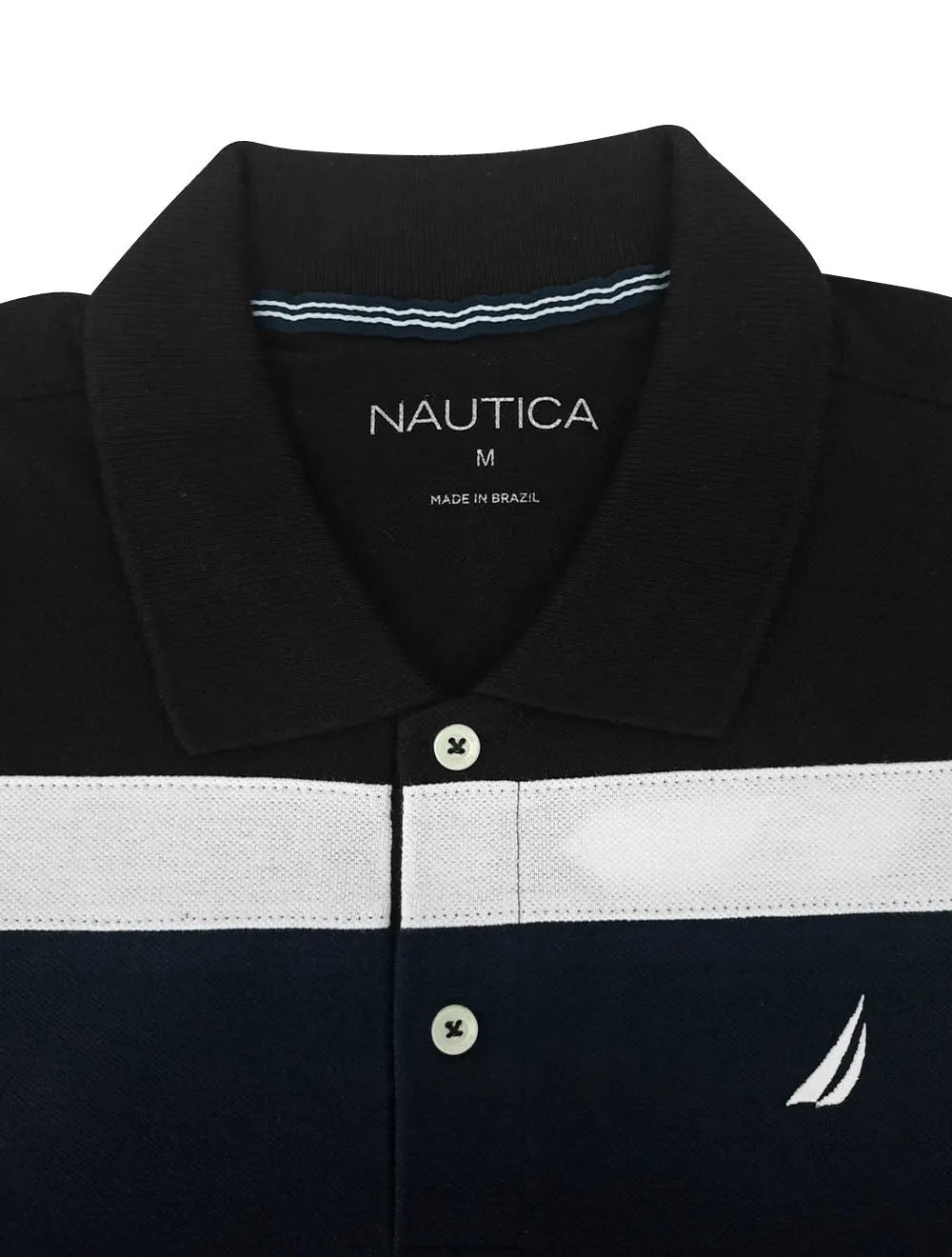 Polo Nautica Masculina Piquet Chest Sash Logo Sail Marinho/Preta