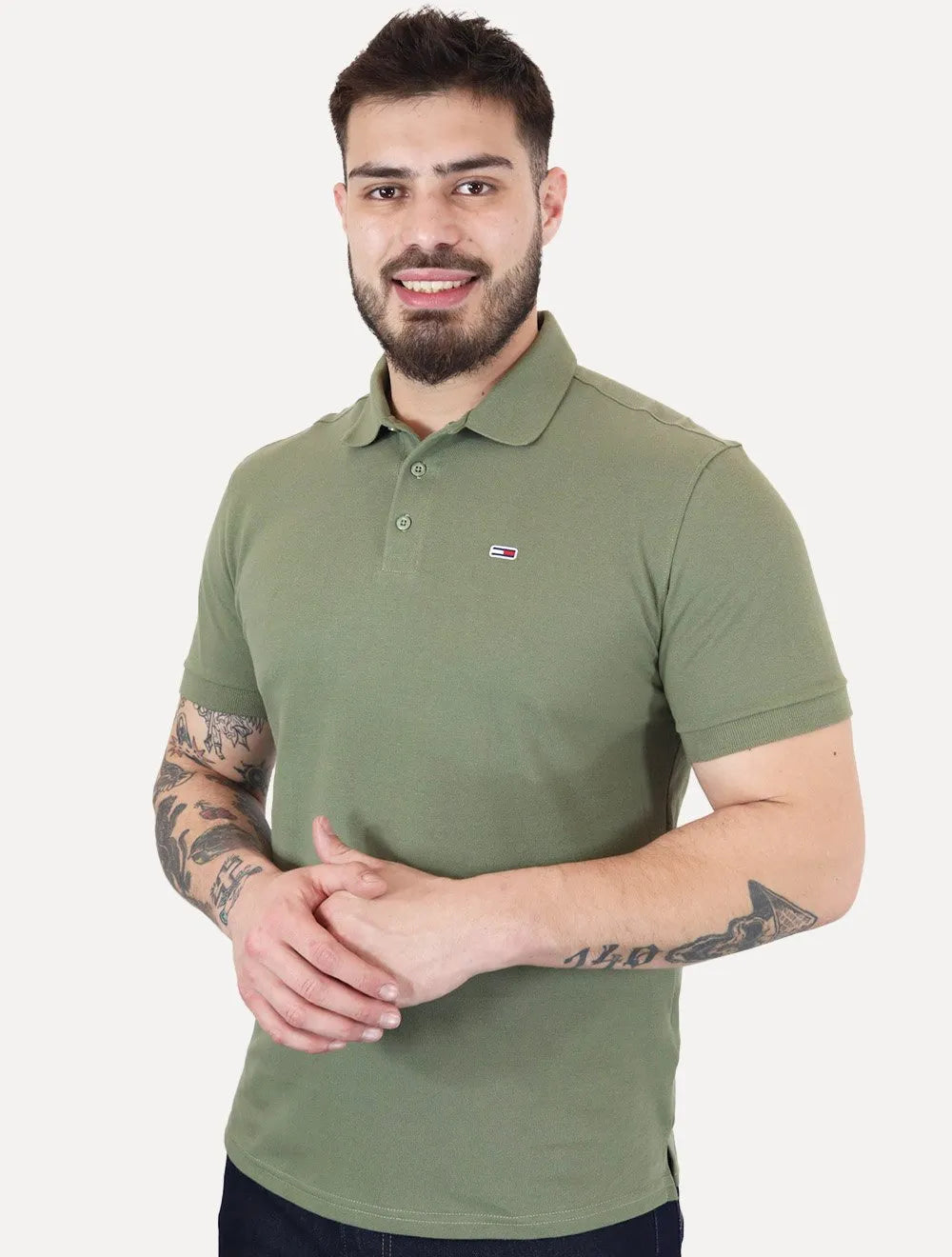 Polo Tommy Hilfiger Masculina Piquet Regular Placket Verde Militar