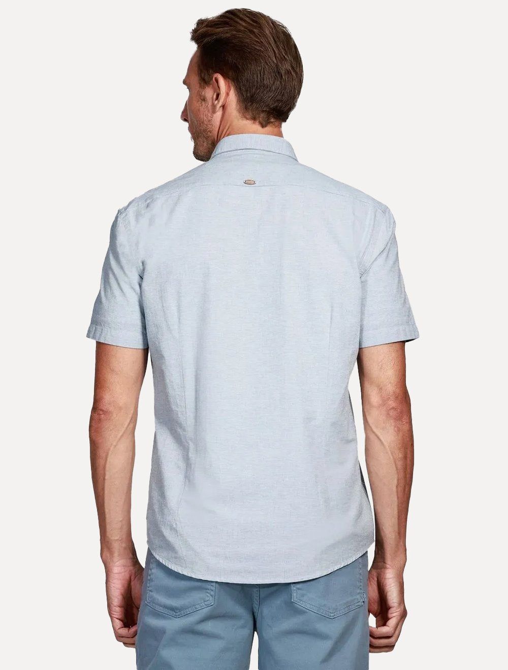 Camisa Aramis Masculina Manga Curta Slim Falso Liso Belfort Azul Mescla