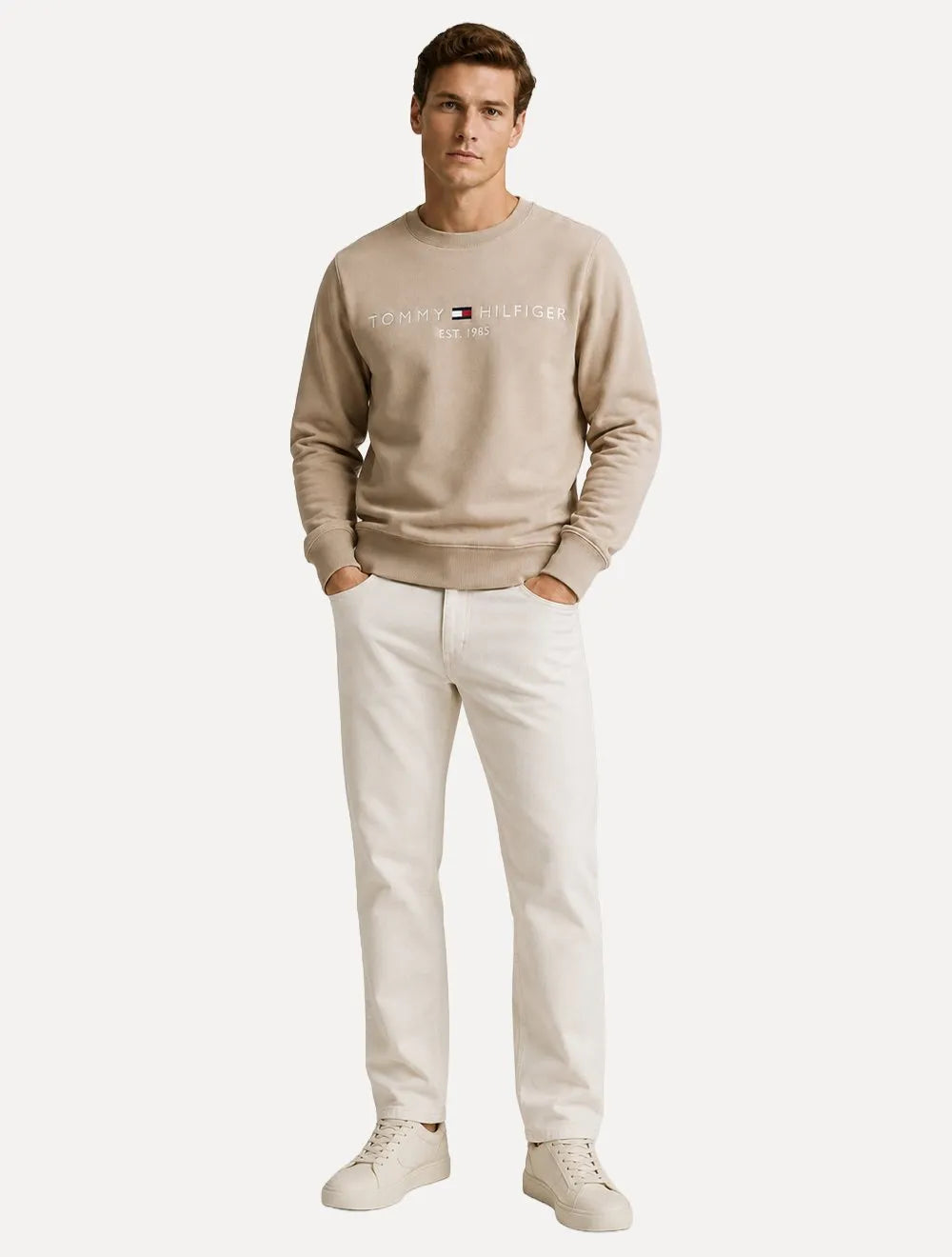 Moletom Tommy Hilfiger Masculino Fleece Logo Crewneck Cáqui
