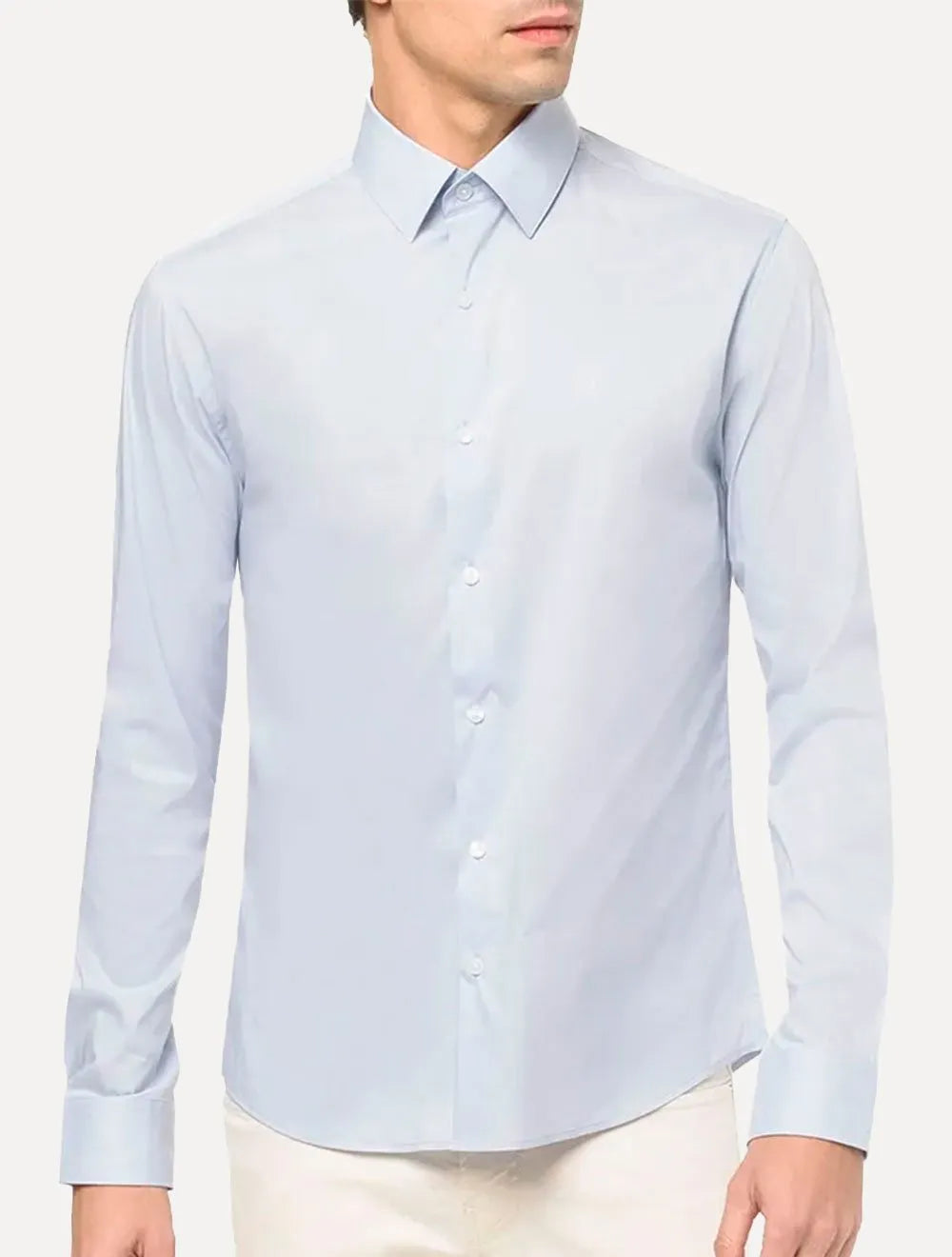 Camisa Calvin Klein Masculina Slim Essential Basic Logo Azul Claro