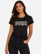 Camiseta Guess Feminina 1981 Logo Bicolor Preta