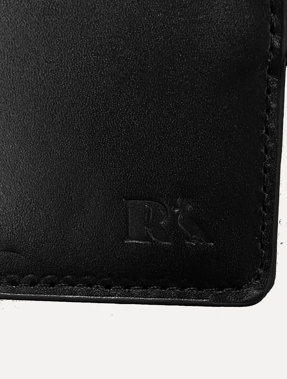 Carteira Reserva Masculina Porta-Cartão Couro Transpasse Bandeira Preta