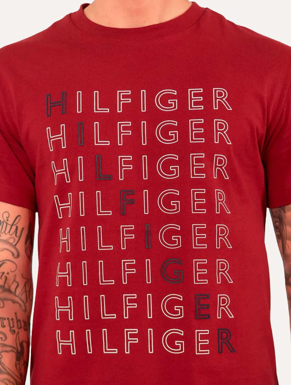 Camiseta Tommy Hilfiger Masculina Logo Repeat Tee Vermelha