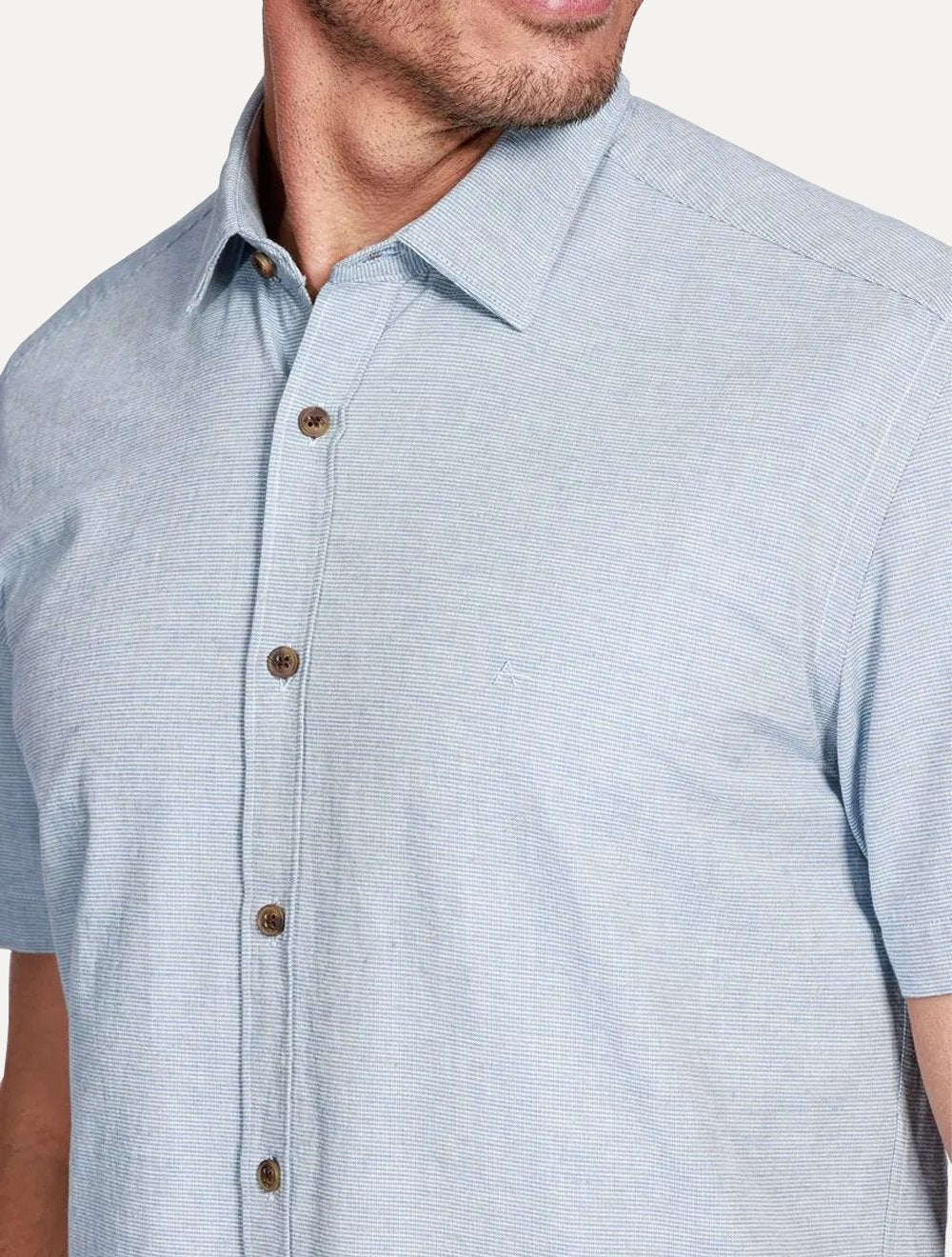 Camisa Aramis Masculina Manga Curta Slim Falso Liso Belfort Azul Mescla