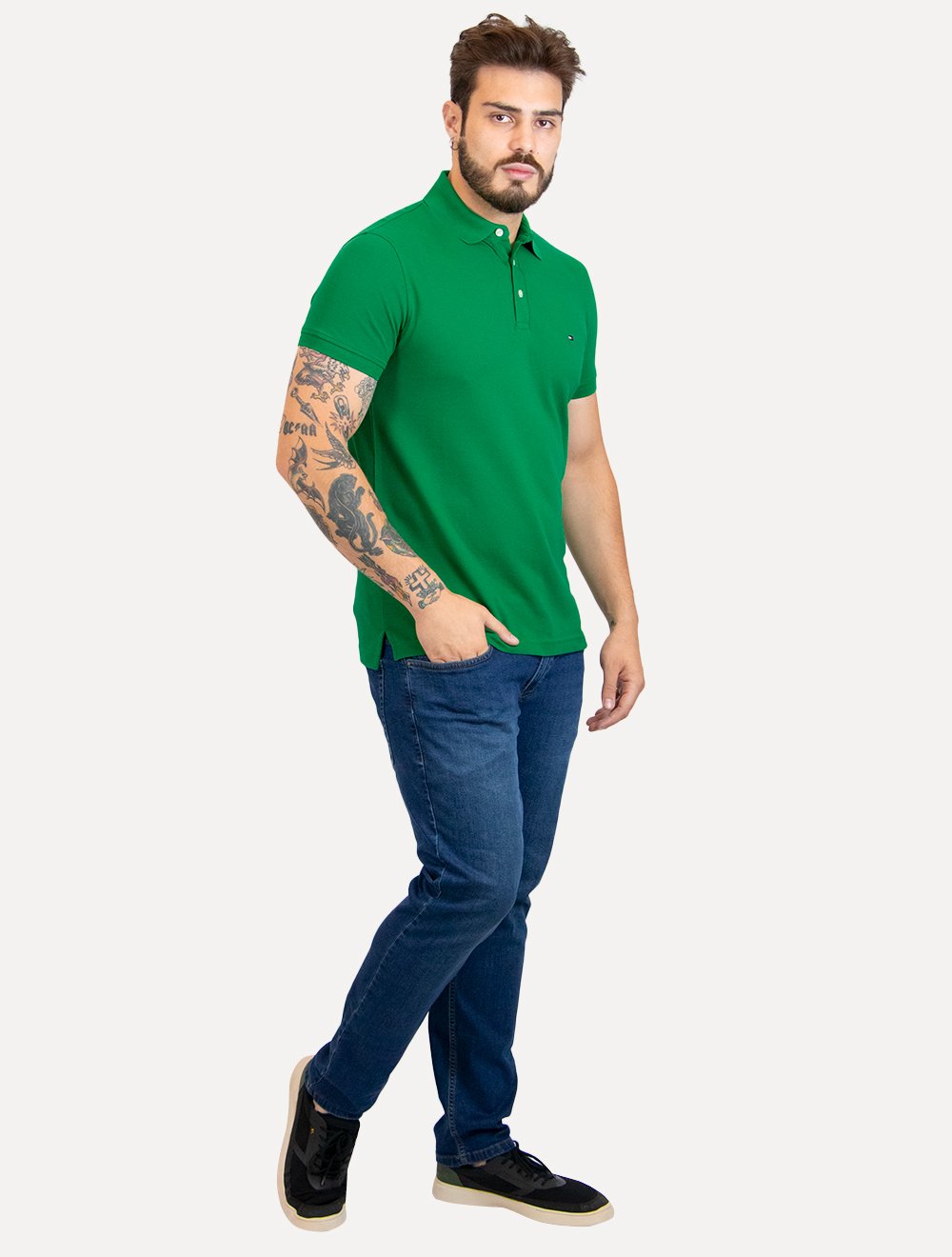 Polo Tommy Hilfiger Masculina Slim Piquet 1985 Nouveau Verde