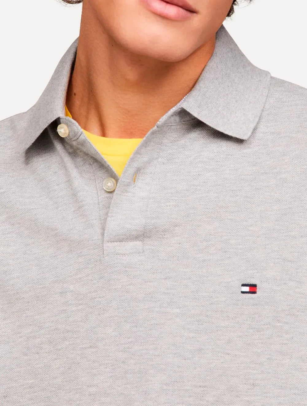Polo Tommy Hilfiger Masculina Regular Piquet 1985 Light Cinza Mescla