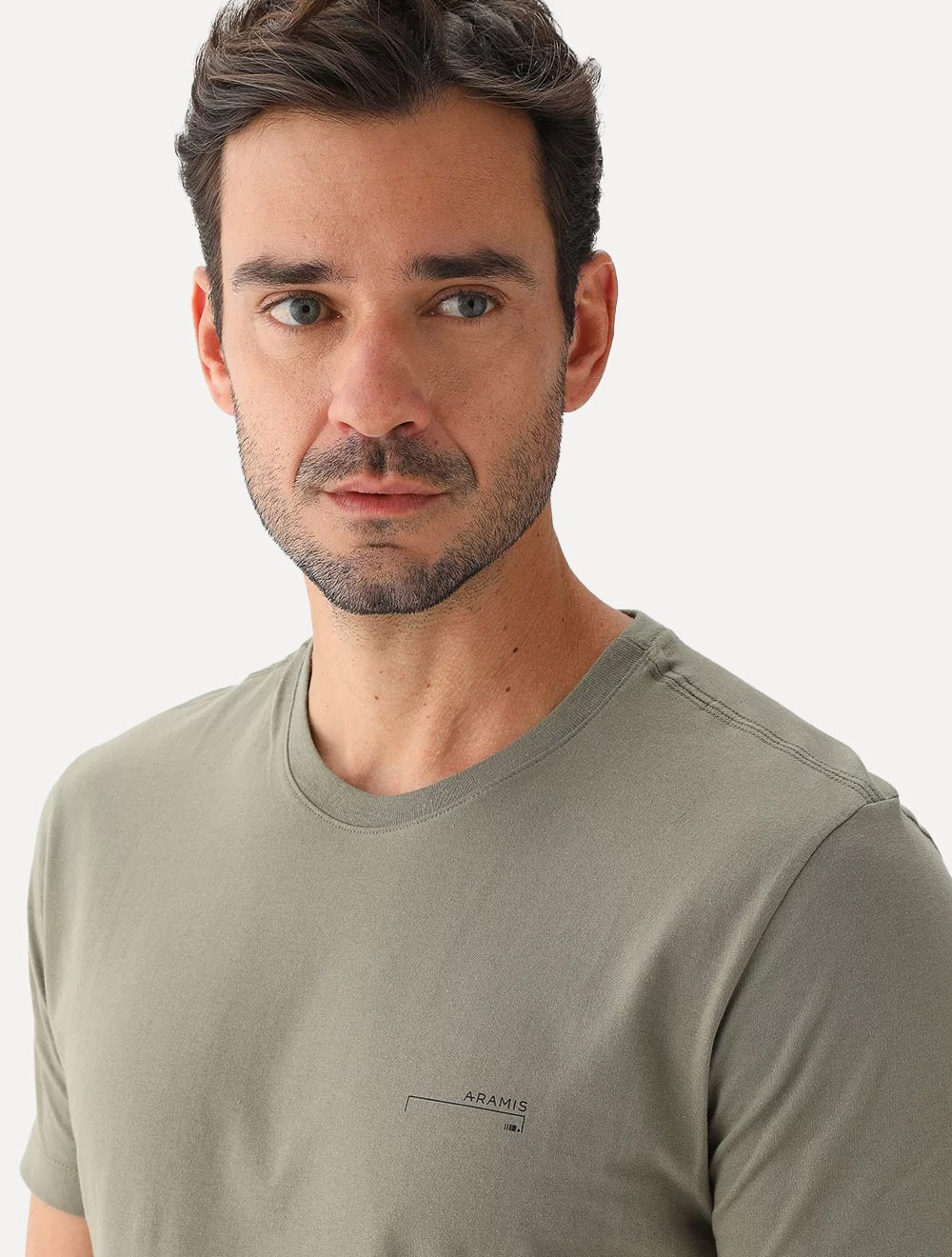 Camiseta Aramis Masculina Estampa Assinatura Peito Verde Militar