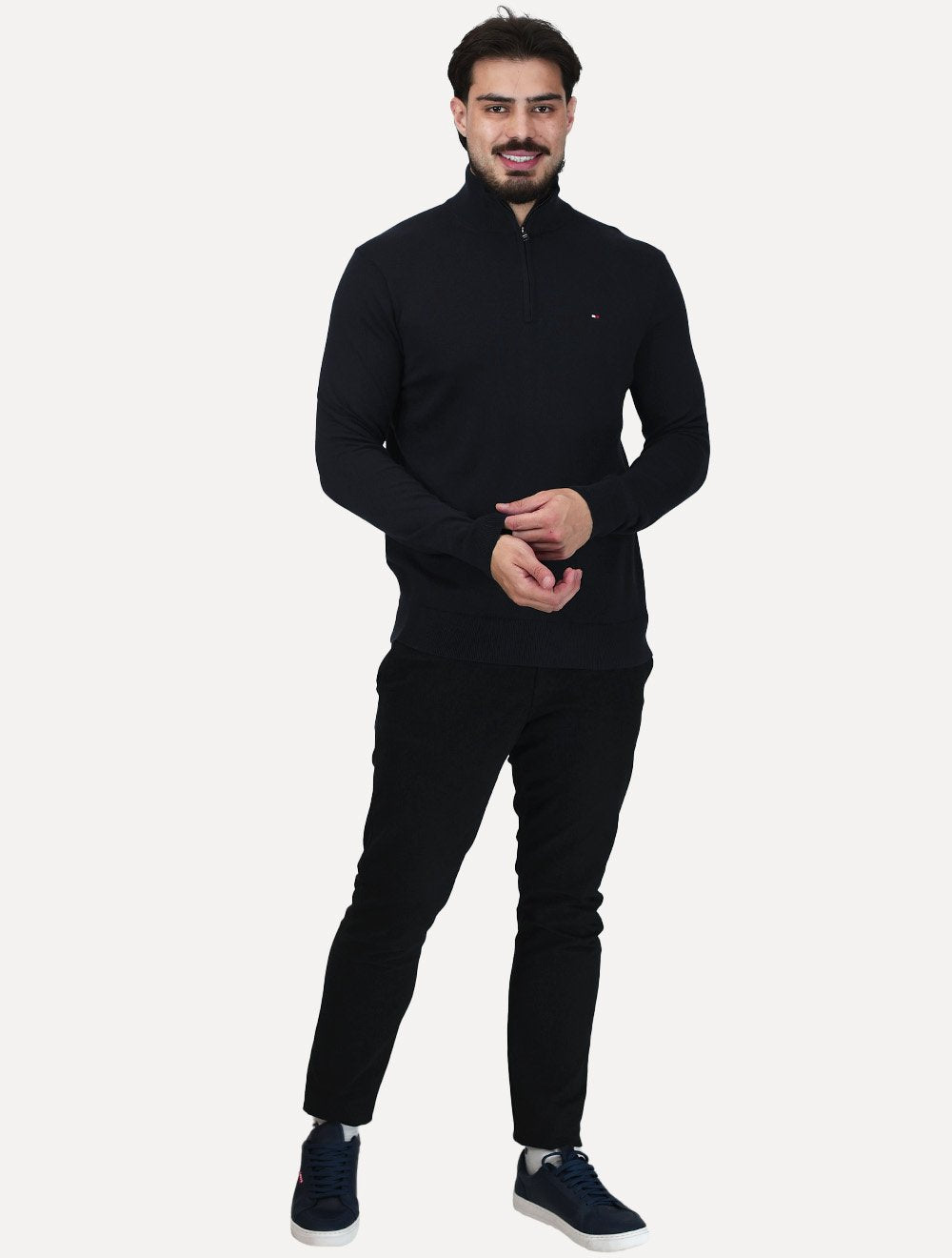 Suéter Tommy Hilfiger Masculino Essential Cotton Half Zip Mock Azul Marinho