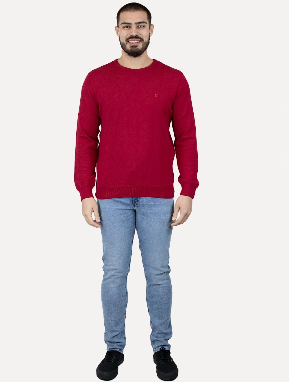 Suéter Colcci Masculino Tricot Crewneck Logo Vermelho
