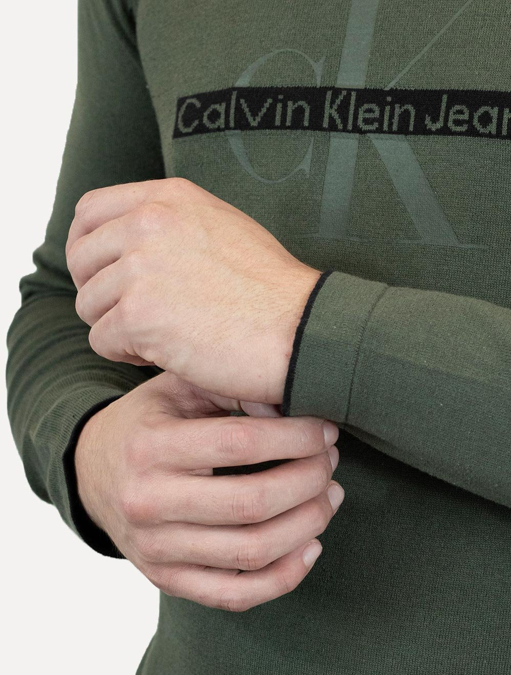 Suéter Calvin Klein Jeans Masculino Tricot Logo Reissue Verde Militar