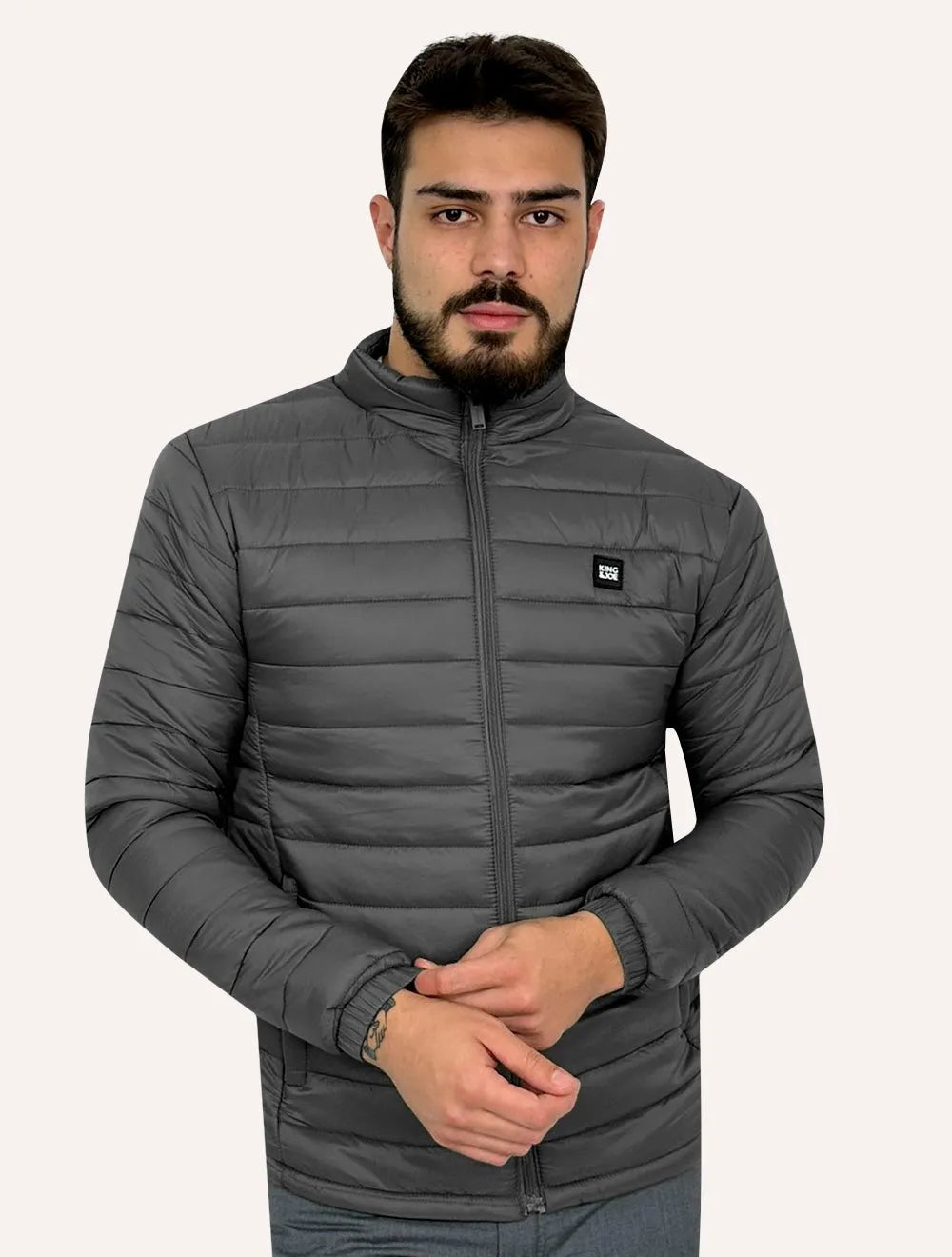 Jaqueta King & Joe Masculina Nylon Puffer Gola Cinza