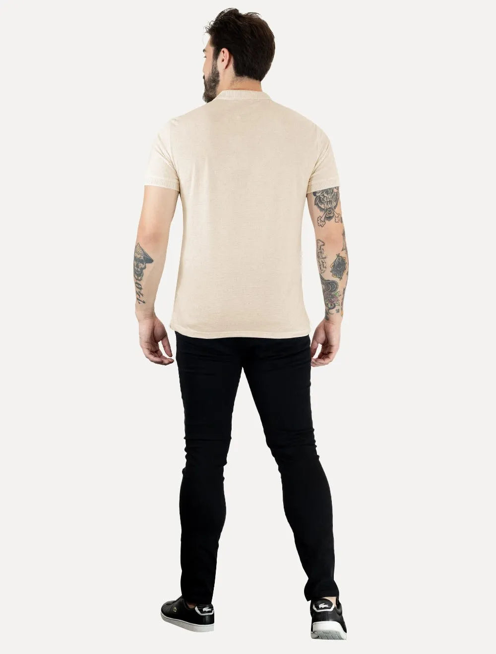 Polo Dudalina Masculina Malha Favo Linho Cáqui Claro