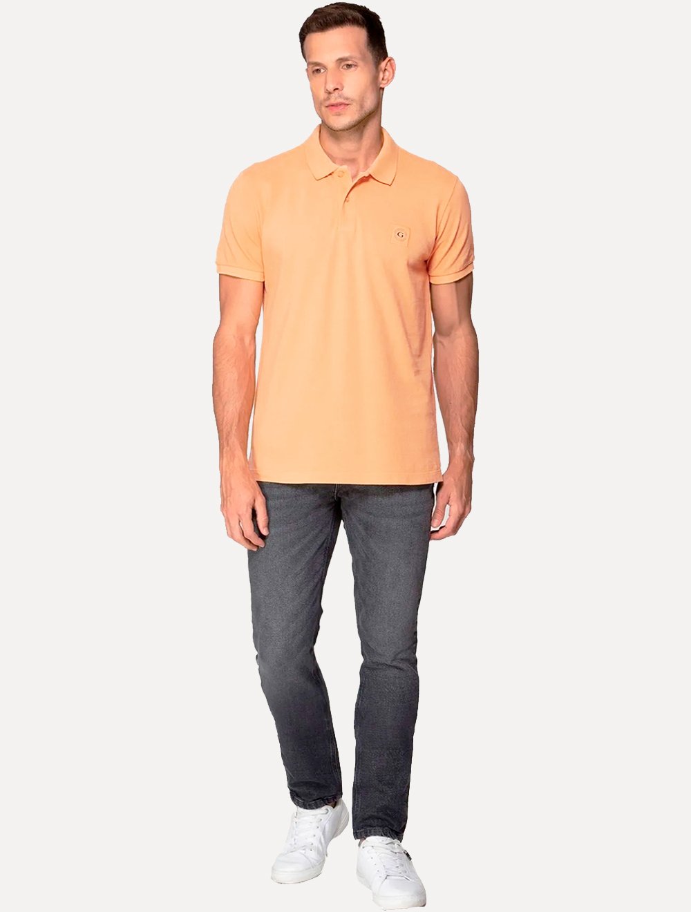 Polo Guess Masculina Piquet Small Patch Laranja Claro