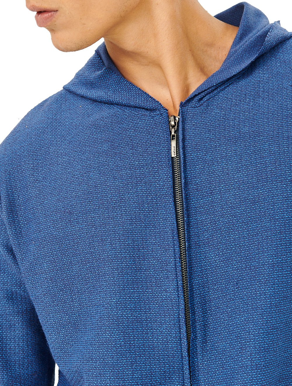Moletom Colcci Masculino Hoodie Full-Zip Texture Refile Azul Escuro Mescla