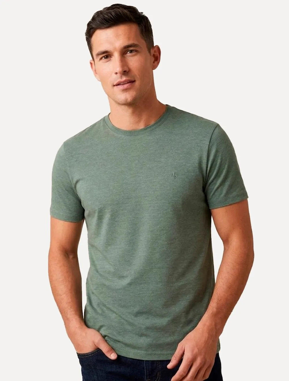 Camiseta Dudalina Regular Fit Textura Logo Verde Mescla
