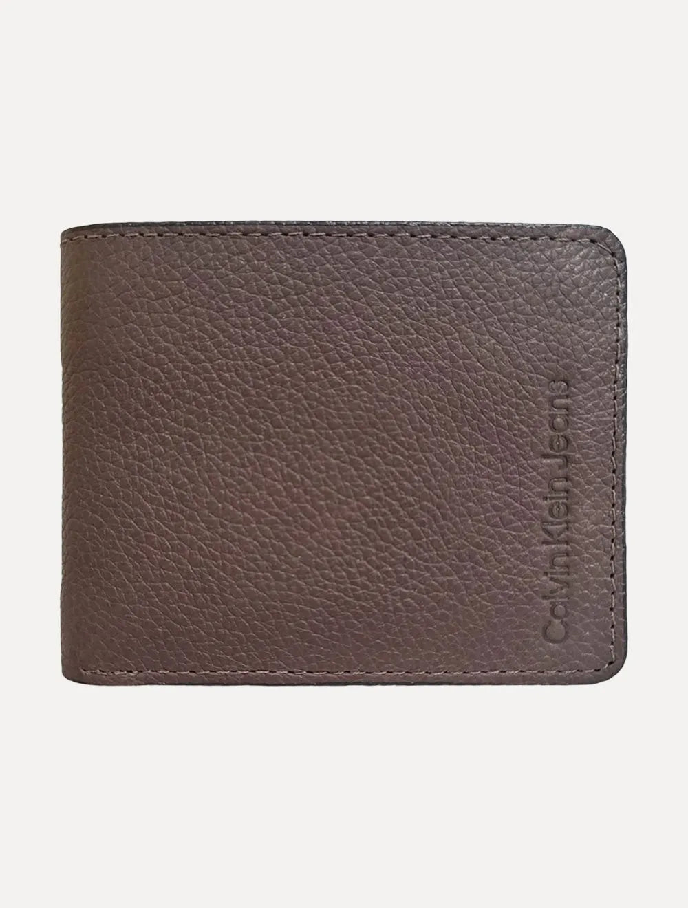 Carteira Calvin Klein Masculina Vertical Logo Relief Marrom Café
