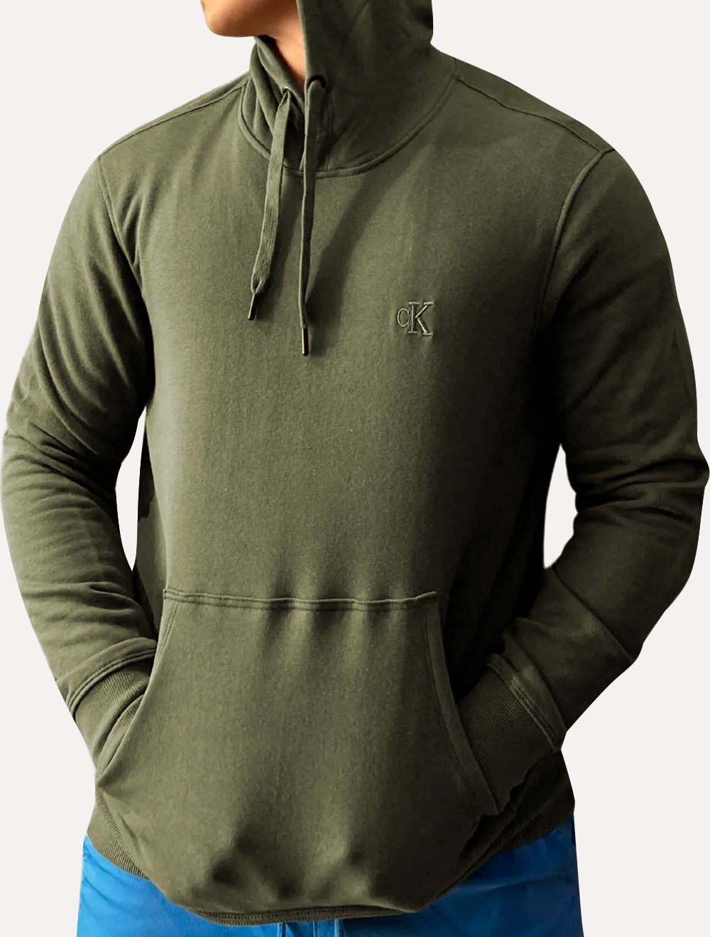 Moletom Calvin Klein Jeans Masculino Hoodie CK Bordado Verde Militar