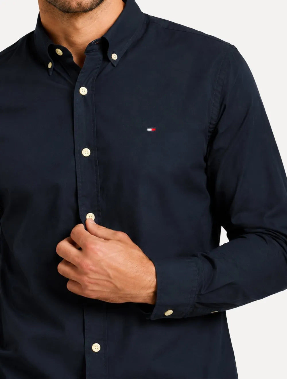 Camisa Tommy Hilfiger Masculina Regular Core Flex Poplin Azul Escuro
