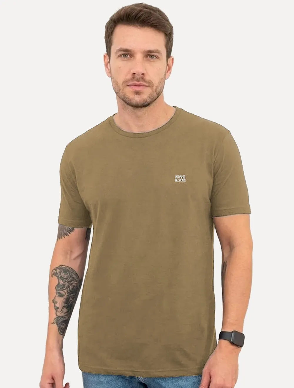 Camiseta King & Joe Masculina Estonada Basic Light Small Logo Marrom