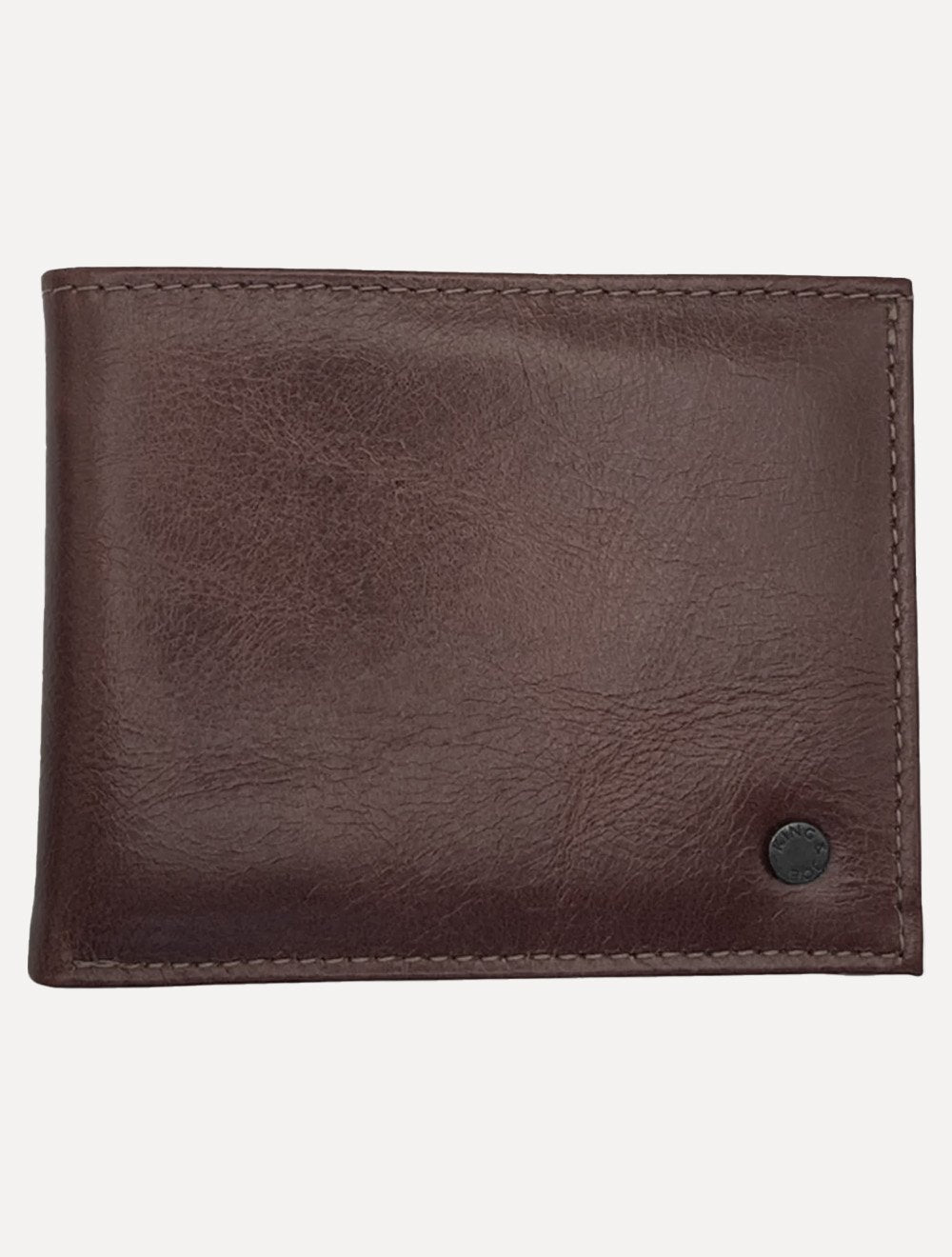 Carteira King & Joe Masculina Couro Rebite Logo Marrom Escuro