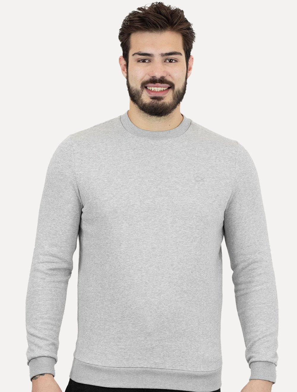 Moletom Calvin Klein Jeans Masculino Upper CK Bordado Cinza Mescla