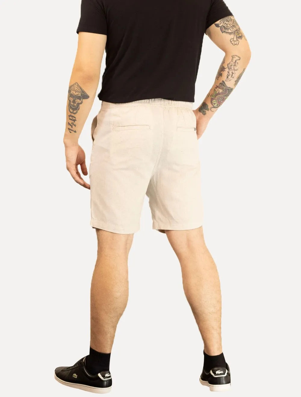 Bermuda Calvin Klein Jeans Masculina Elástico Linen Tag Cáqui Mescla