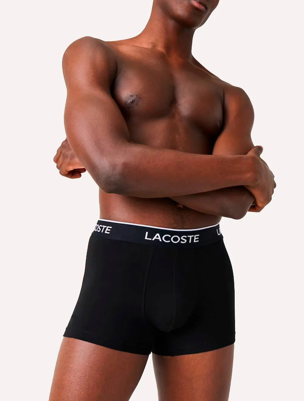 Cueca Lacoste Trunk Boxer Colored Lettered Waist Branca/Grafite/Preta Pack 3UN