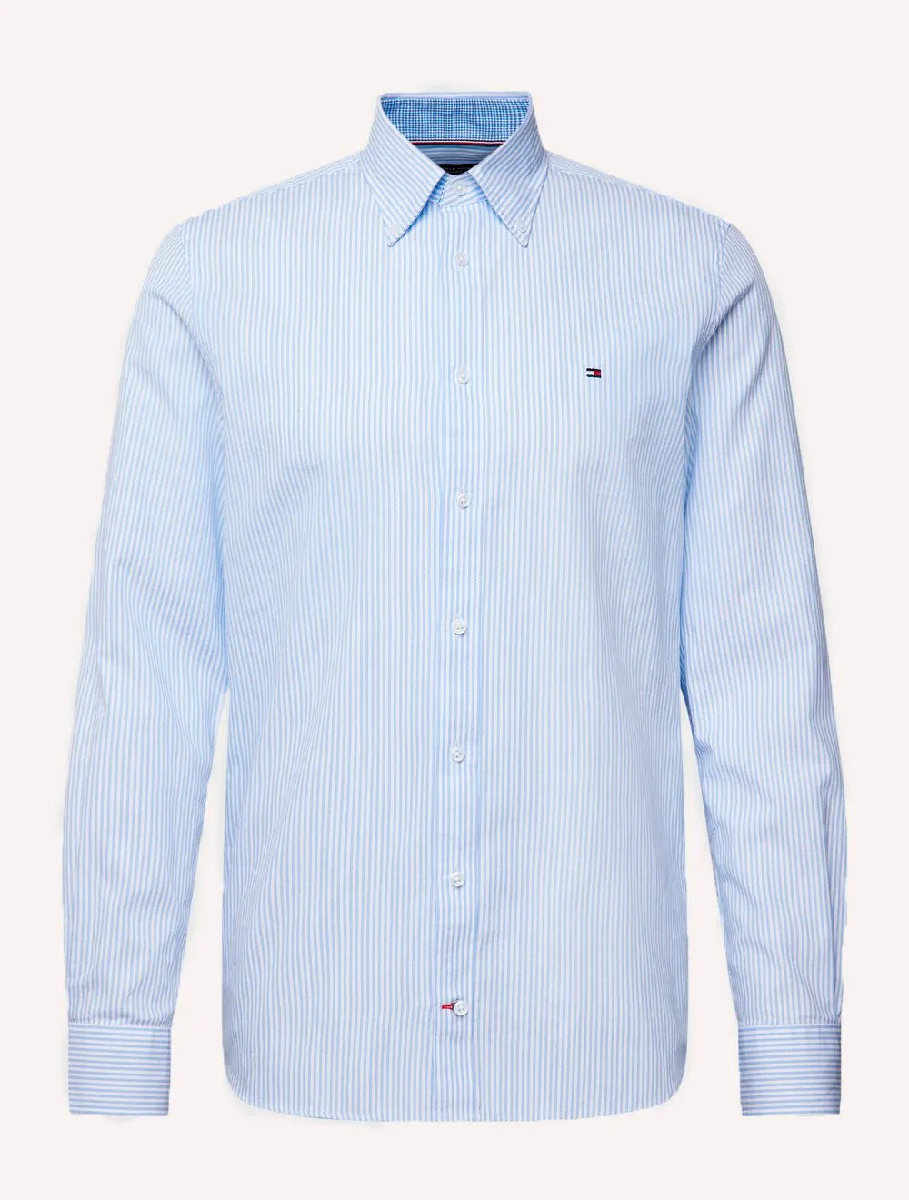 Camisa Tommy Hilfiger Masculina Regular Fine Striped Poplin Azul Claro