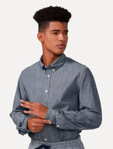 Camisa Lacoste Masculina Slim Cotton Chambray Chumbo Mescla