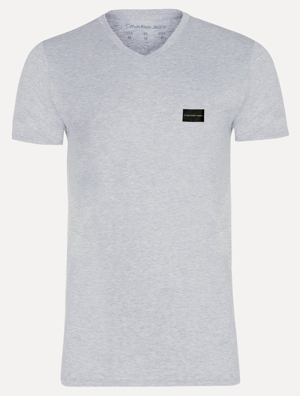 Camiseta Calvin Klein Jeans Masculina Gola V New Logo Dark Square Cinza Mescla