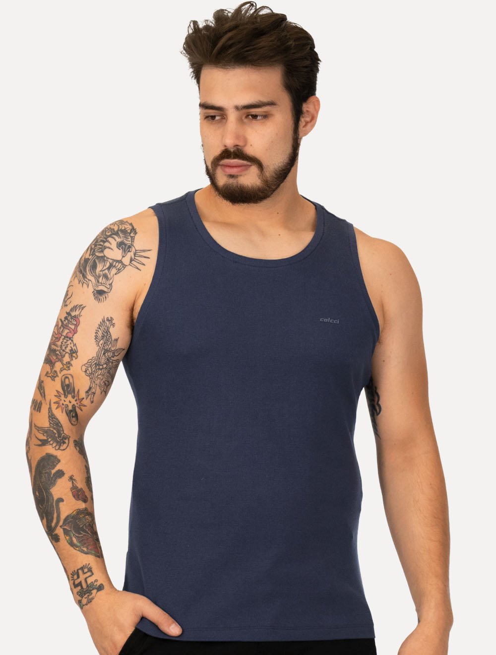 Regata Colcci Masculina Slim Canelada Azul Escuro