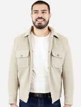 Jaqueta Masculina Cotelê Canelada Pockets Button Areia
