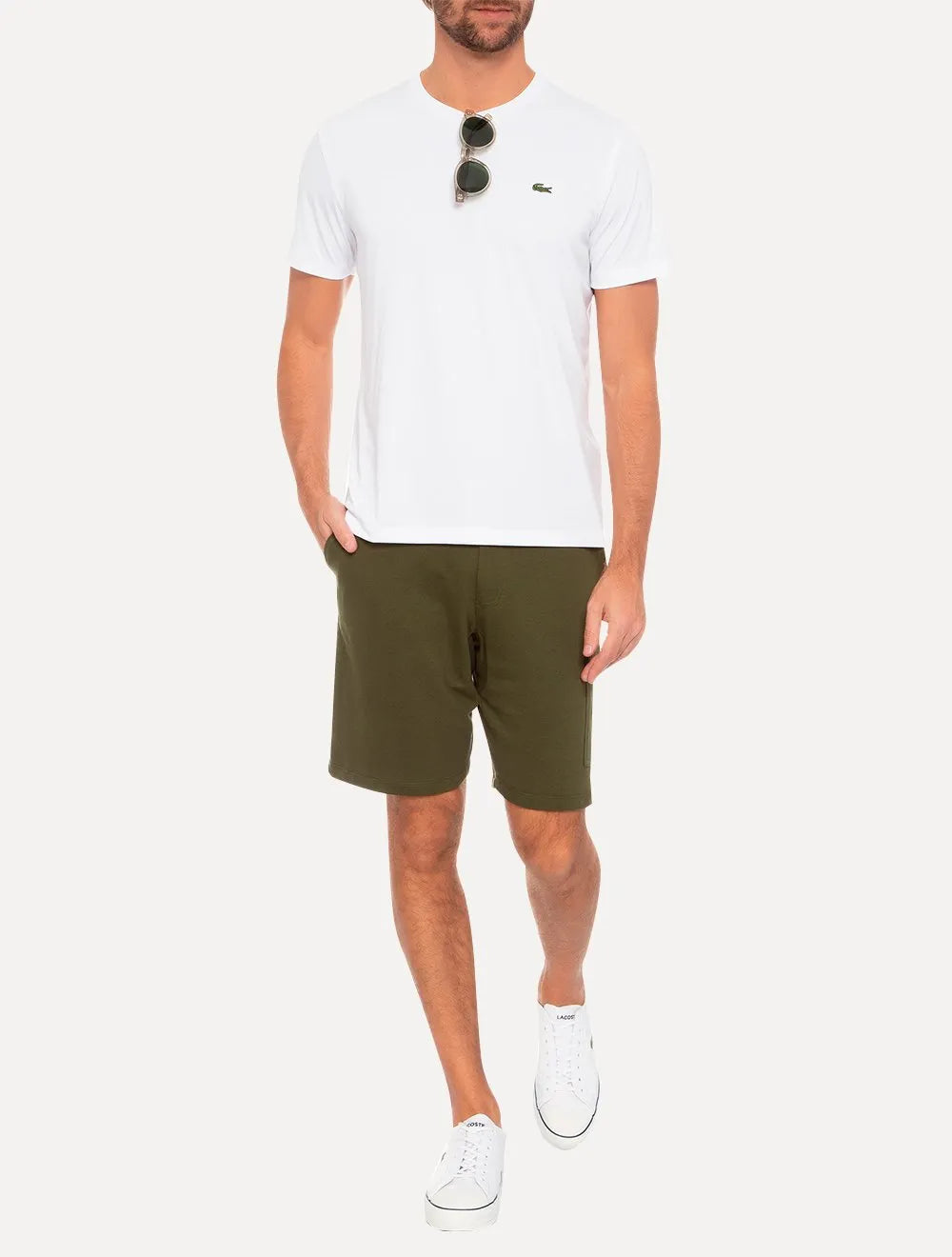 Camiseta Lacoste Masculina Plain Croc Trainning Poliéster Branca
